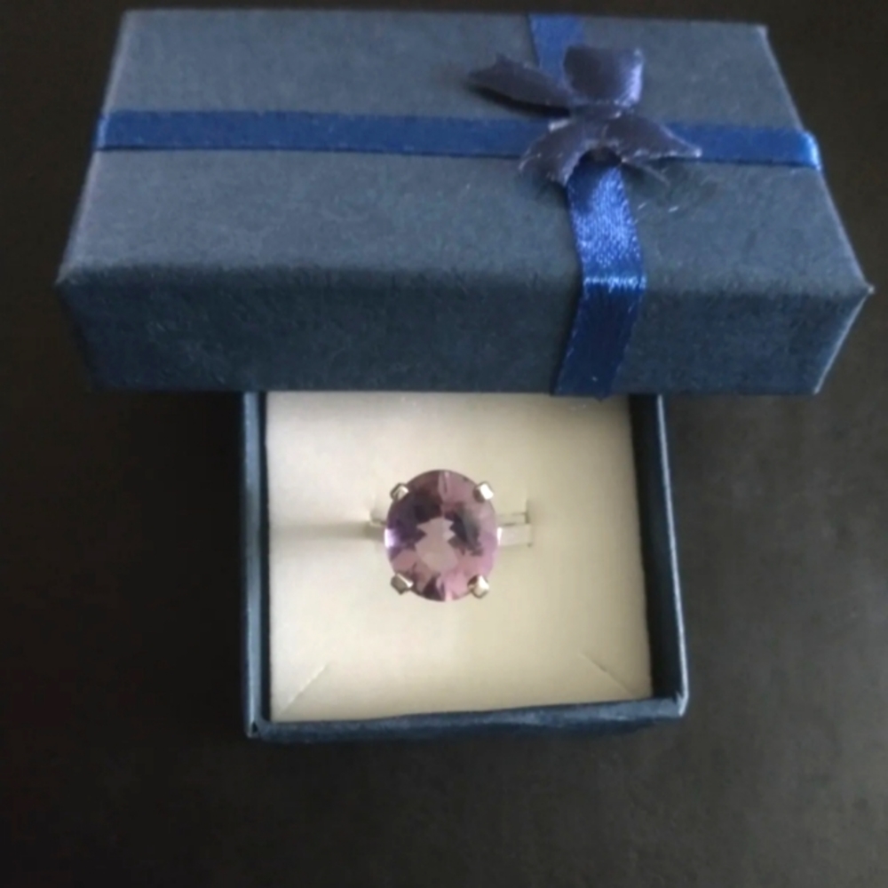 925 Sterling Silver Round Amethyst Ring Size 7 Vintage Estate